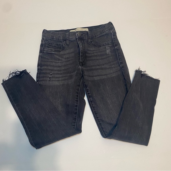 Gap 1969 Inner Cozy Leggings JeansWomen's 26/2 Reg Black Frayed Hem Mid Rise - Picture 7 of 16